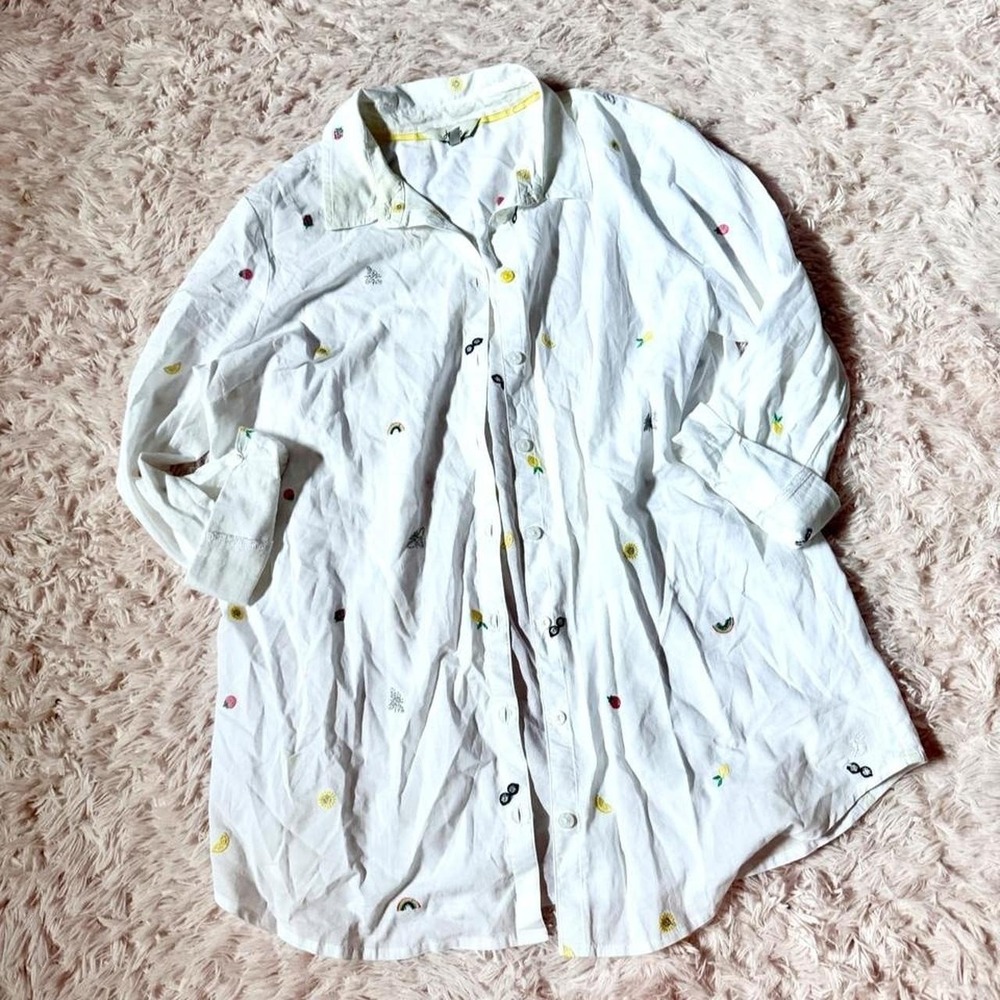 Delicate Embroidered Kidcore Quirky Youthful Button Down Top Womens 8 Rainbow